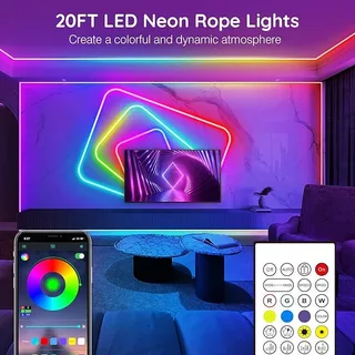 Neon RGBIC ไฟเส้นหลายสีพร้อมกัน 🌈 210 โหมดไฟสุดว้าว! ควบคุมผ่านรีโมท/แอปมือถือ USB เปลี่ยนสีได้หลากหลาย
