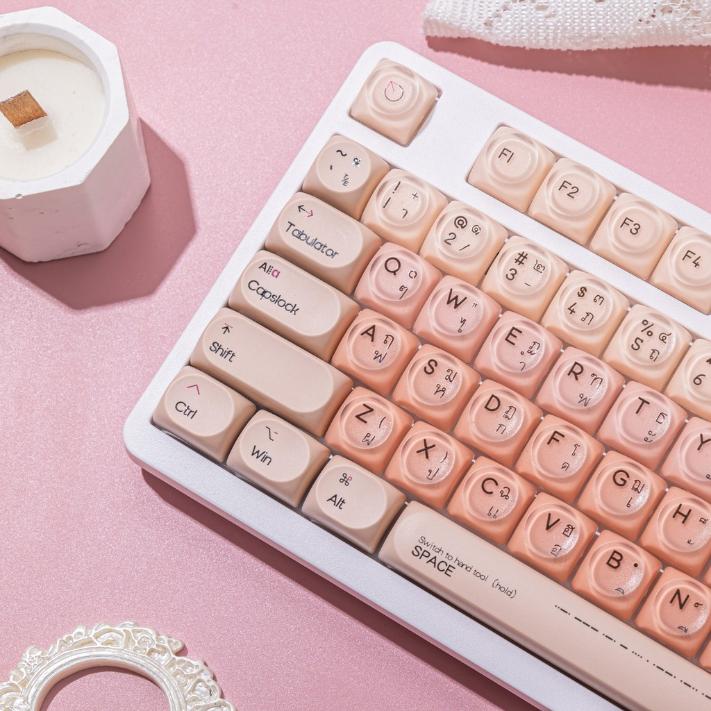 (แป้นพิมพ์ NOT) Jelly Keycap MOA Profile ไทยภาษาอังกฤษวัสดุ PBT น่ารักกึ่งโปร่งใสครบชุด Keycaps เข้า