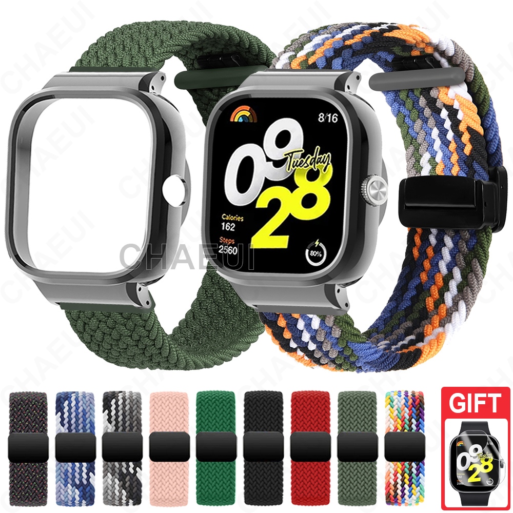 สายไนลอนทอพร้อมเคสหัวเข็มขัดแม่เหล็กอุปกรณ์เสริมสําหรับ Redmi Watch 6 5 4 3 Active 2 Lite
