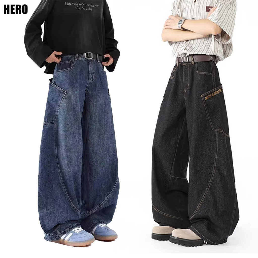 💥Hero💥 ยีนส์ Baggy Jeans แฟชั่นเกาหลี ทรงหลวม เหมาะสำหรับทุกฤดูกาล กางเกงยีนส์ยาวชาย แมชต์ได้ทุกสไตล์ กางเกงยีนส์ สุดฮิตแฟชั่น M-3XL