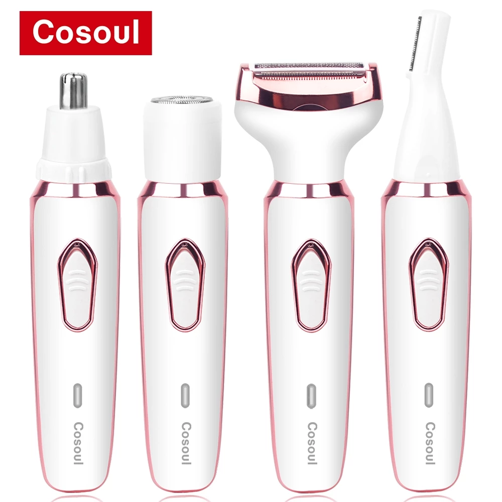Cosoul เครื่องกําจัดขนไฟฟ้า 4-in-1 โกนขนจมูก/คิ้ว/รักแร้/ขา ชาร์จในตัว