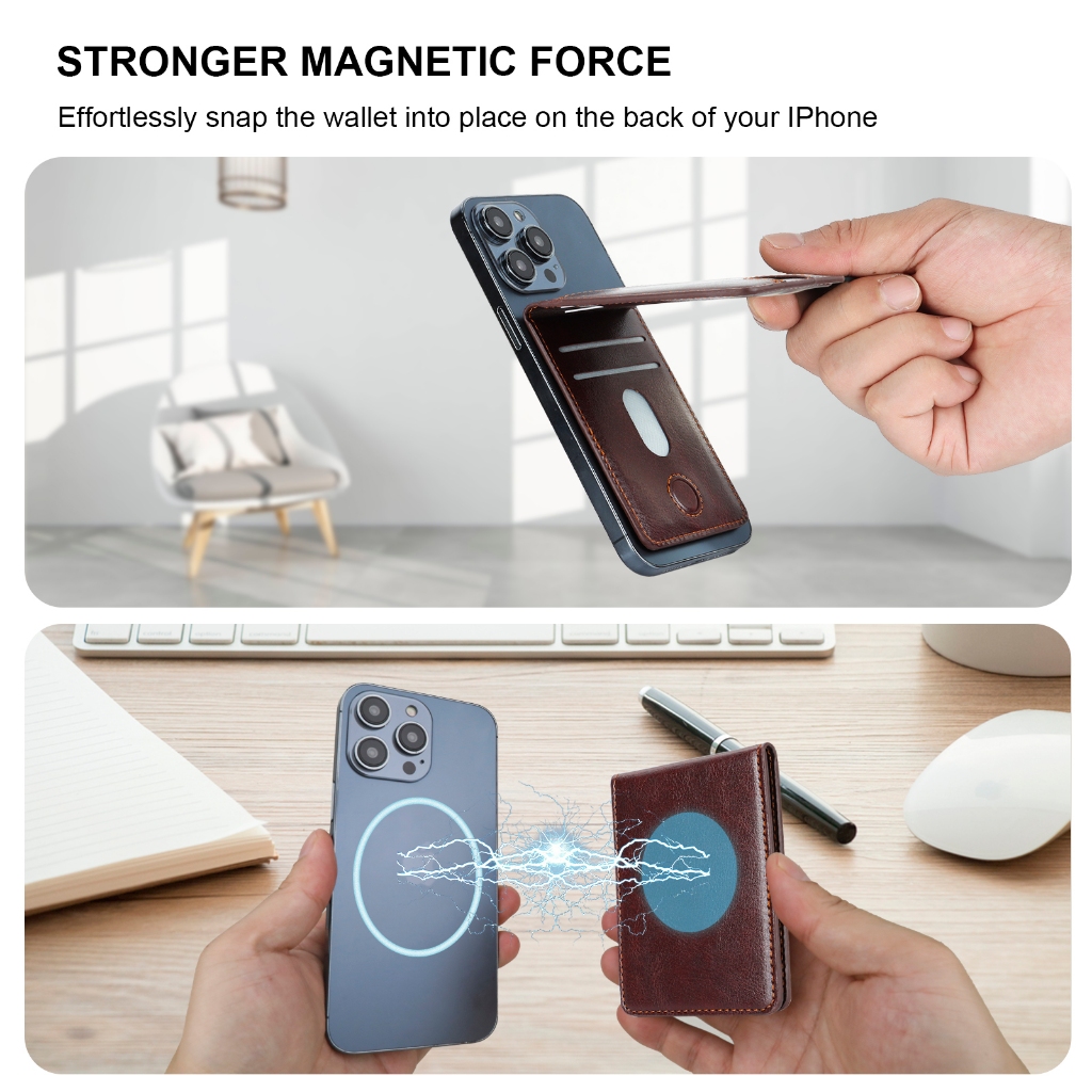 กระเป๋าสตางค์ iPhone magsafe สําหรับ iPhone 17/16/15/14/13/12 Series, หนังมังสวิรัติปิดกั้น RFID - รูปที่ 4