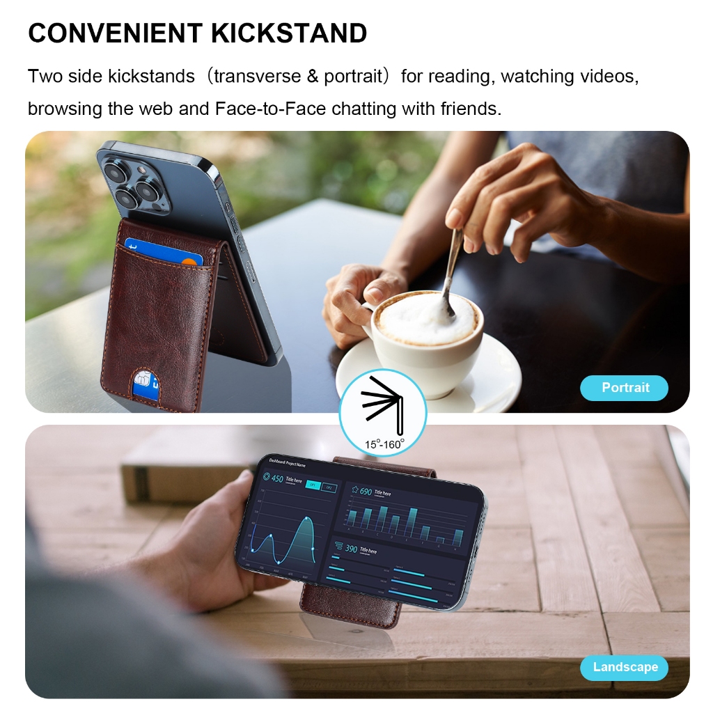 กระเป๋าสตางค์ iPhone magsafe สําหรับ iPhone 17/16/15/14/13/12 Series, หนังมังสวิรัติปิดกั้น RFID - รูปที่ 5