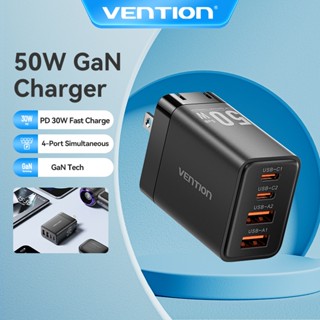 Vention 50W 4 พอร์ต GaN Wall Charger PD & PPS Fast Charging …