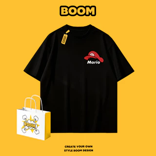 BOOM เสื้อยืดชายหญิงแขนสั้น ลายการ์ตูนมาริโอ ผ้า cotton 100% ทรงหลวม เสื้อยืดคอกลม นุ่มสบาย ระบายอากาศ คุณภาพดี