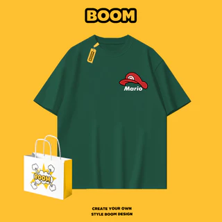 BOOM เสื้อยืดชายหญิงแขนสั้น ลายการ์ตูนมาริโอ ผ้า cotton 100% ทรงหลวม เสื้อยืดคอกลม นุ่มสบาย ระบายอากาศ คุณภาพดี