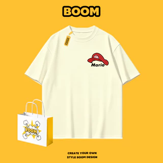 BOOM เสื้อยืดชายหญิงแขนสั้น ลายการ์ตูนมาริโอ ผ้า cotton 100% ทรงหลวม เสื้อยืดคอกลม นุ่มสบาย ระบายอากาศ คุณภาพดี