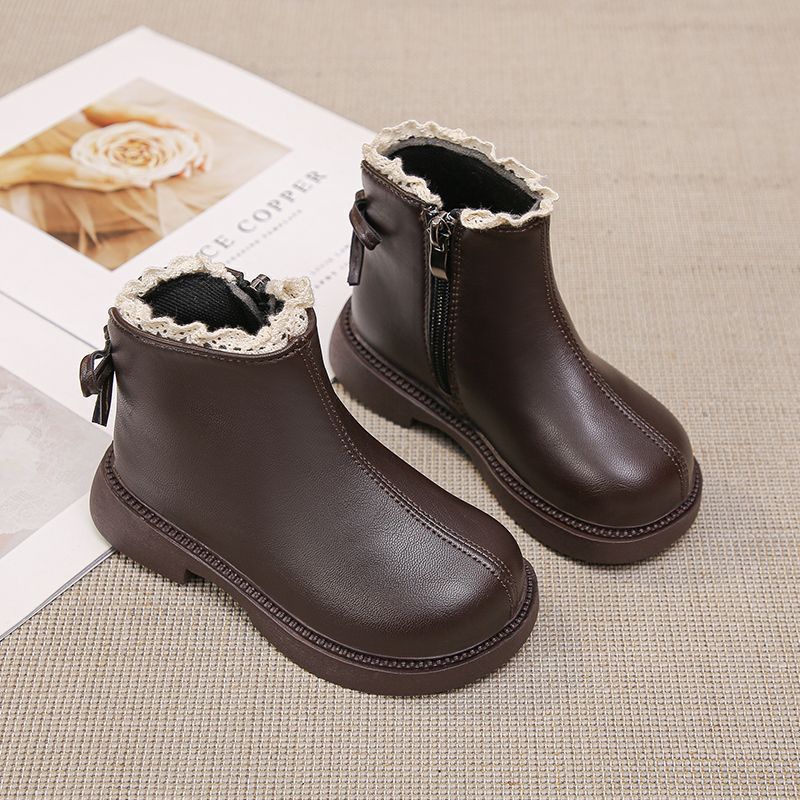 SUGE รองเท้าบูทเด็กผู้หญิงสีดำลูกไม้ พื้นนิ่ม สำหรับน้อง - รูปที่ 4