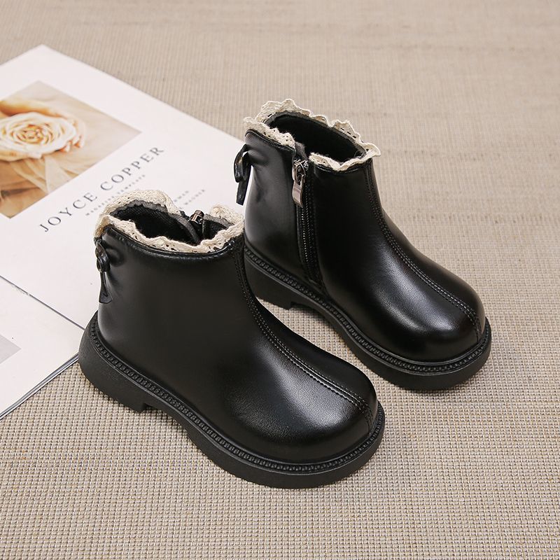 SUGE รองเท้าบูทเด็กผู้หญิงสีดำลูกไม้ พื้นนิ่ม สำหรับน้อง - รูปที่ 6