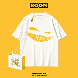 BOOM เสื้อยืดผู้ชาย แฟชั่นใหม่ เสื้อยืดแขนสั้น ผ้าฝ้าย 100% ทรงหลวม สตรีทฮิปฮอป นุ่มสบาย ระบายอากาศดี