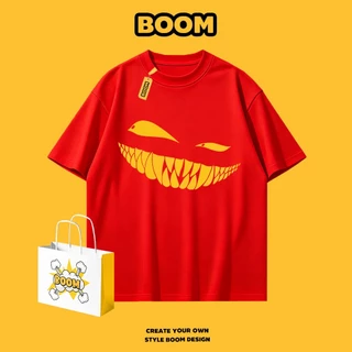 BOOM เสื้อยืดผู้ชาย แฟชั่นใหม่ เสื้อยืดแขนสั้น ผ้าฝ้าย 100% ทรงหลวม สตรีทฮิปฮอป นุ่มสบาย ระบายอากาศดี