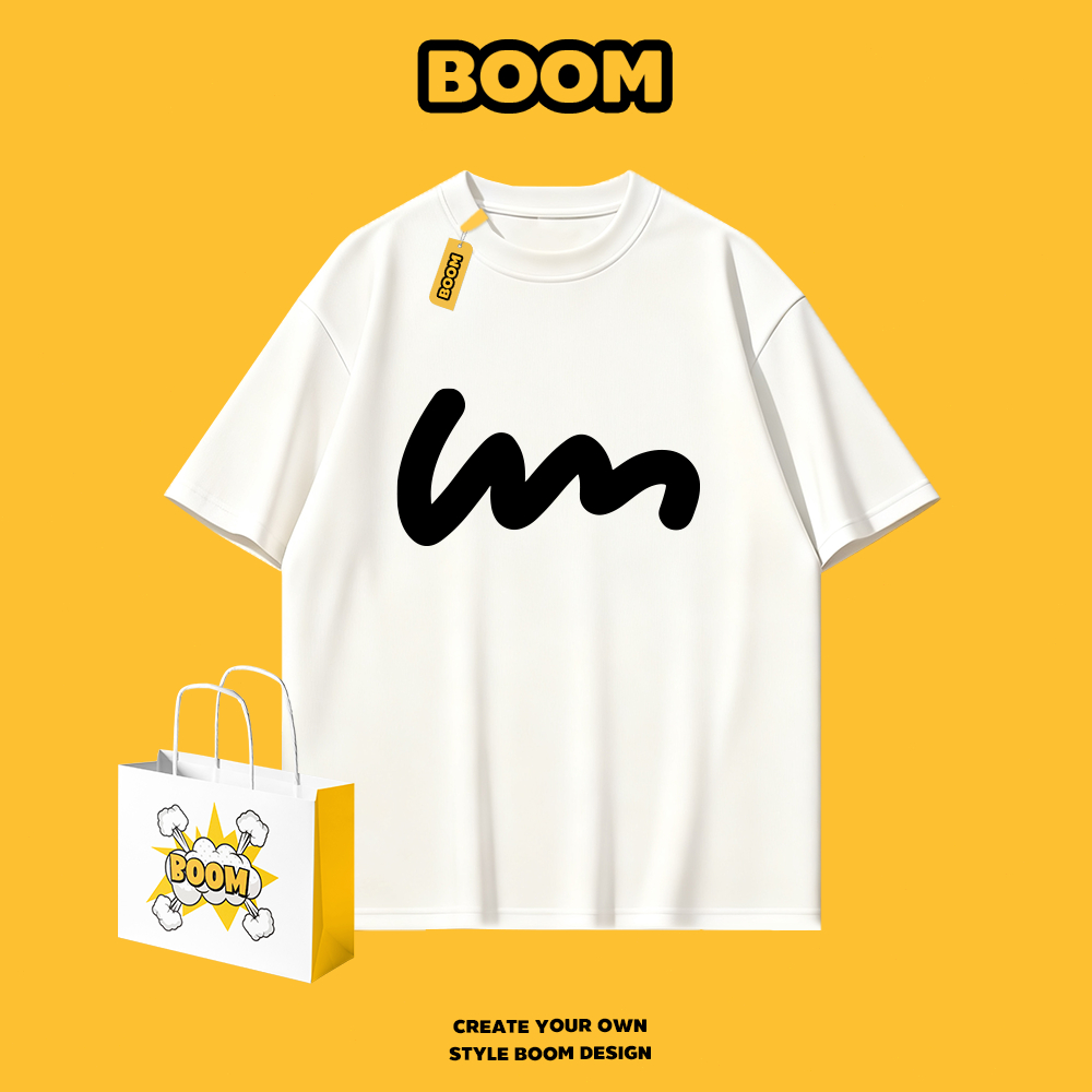BOOM เสื้อยืดชายหญิงแขนสั้น แฟชั่นใหม่ประจำปี 2025 ผ้า cotton 100% ทรงหลวม ระบายอากาศ สไตล์เกาหลี