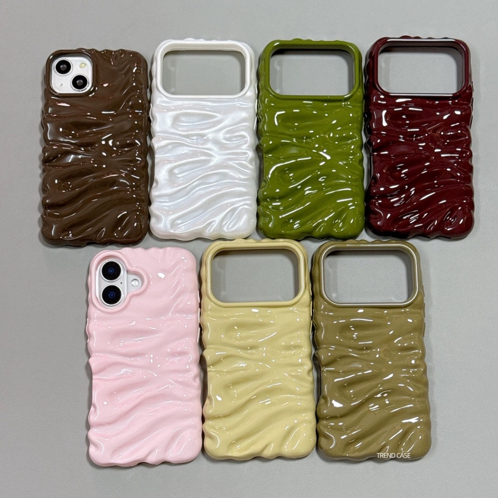 3Dริ้วรอยเคสโทรศัพท์สําหรับiPhone 17 Air 16 15 14 Plus 13 Pro Max Aesthetic Glossy Ruffleซิลิโคนอ่อนนุ่ม