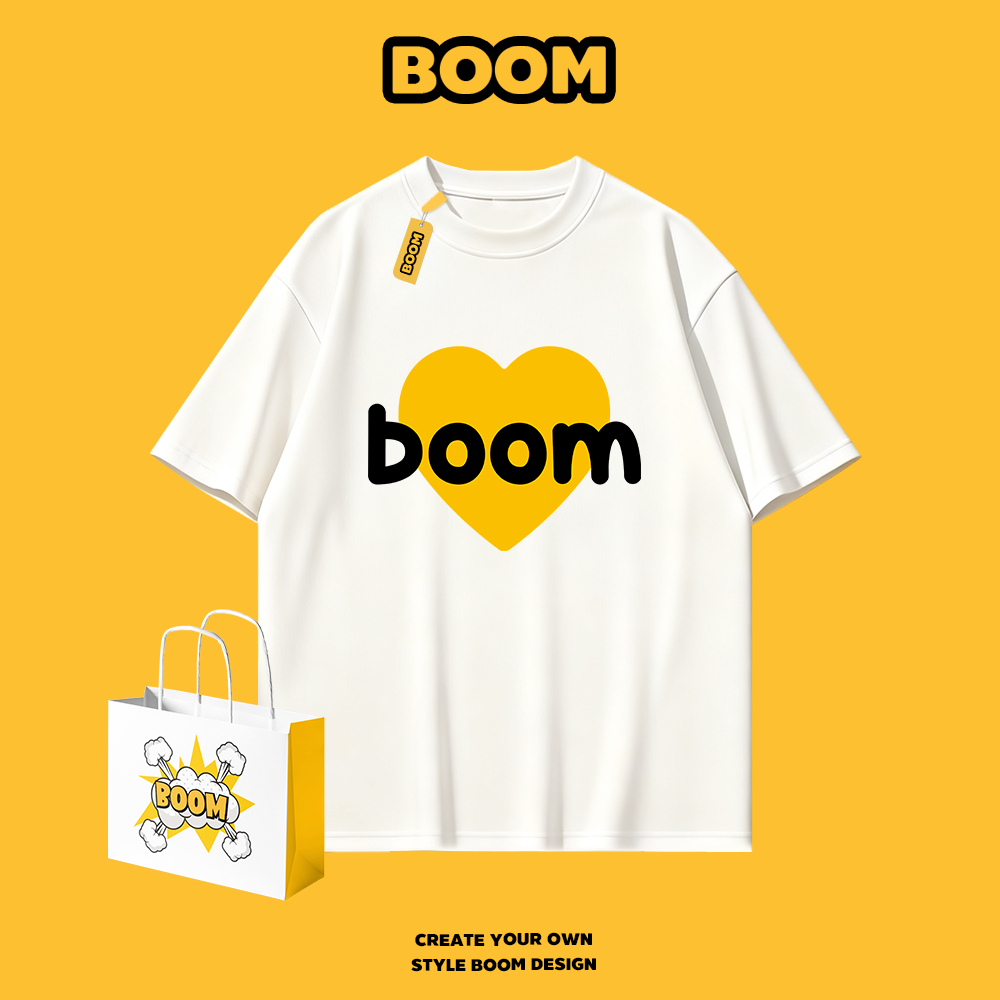 BOOM เสื้อยืดชายหญิงแขนสั้น ลายแฟชั่นทันสมัย ผ้า cotton 100% ทรงหลวม นุ่มสบาย ระบายอากาศดี สไตล์เกาหลี