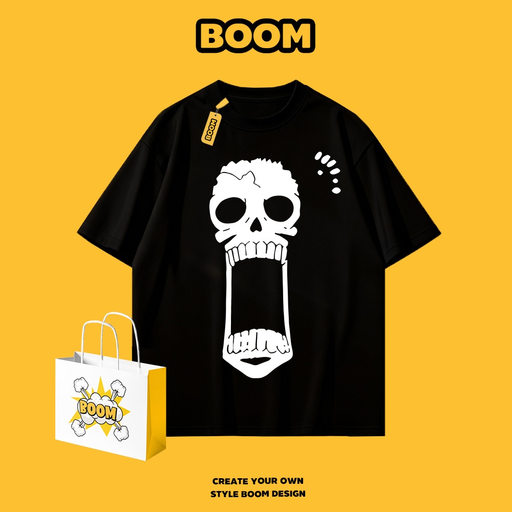 BOOM เสื้อยืดผู้ชาย แฟชั่นใหม่ เสื้อยืดแขนสั้น ผ้าฝ้าย 100% ทรงหลวม สตรีทฮิปฮอป นุ่มสบาย ระบายอากาศดี