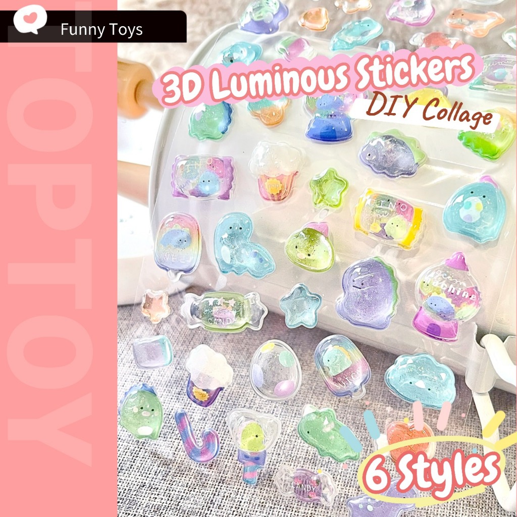 3D Luminous สติกเกอร์คริสตัล Kawaii นูนสติกเกอร์ DIY สมุดภาพวารสารตกแต่งของขวัญสําหรับเด็ก