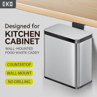 EKO Food Waste Bin Stainless Steel with Inner Bucket and Deodorizer, Hanging Dustbin Kitchen Tong Sampah, Cabinet Rubbish Bin, 7L