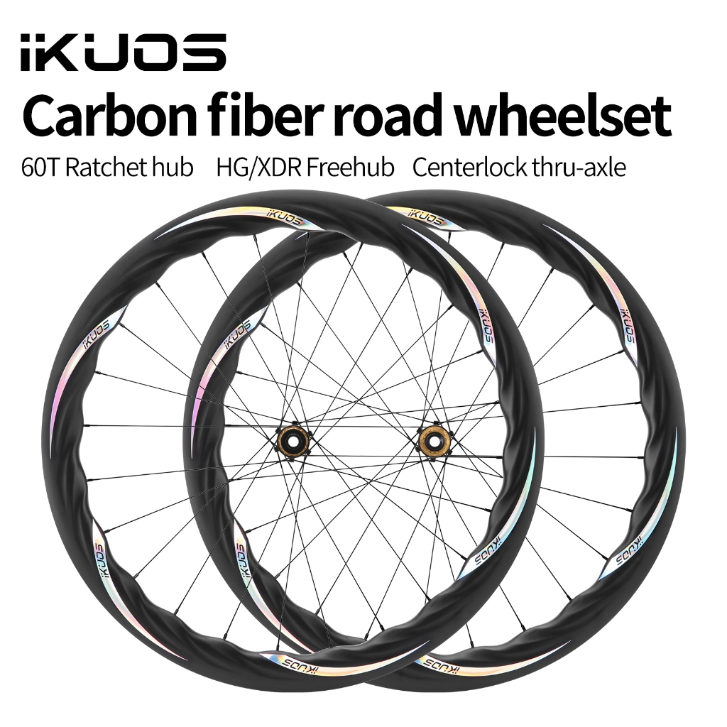 IKUOS กล้ามเนื้อคาร์บอนไฟเบอร์ Wheelset 60T Ratchet Wave Rim 700C ดิสก์เบรก Aero สําหรับจักรยานเสือห