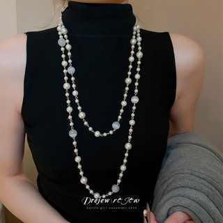 เดรช มุกฝรั่งเศสแมวตาหินรอบลูกปัดกับสร้อยคอคริสตัลศาลสไตล์แส…