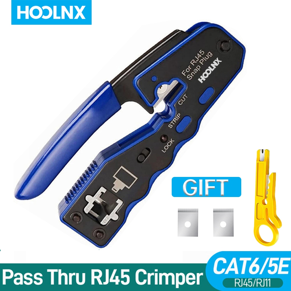 HOOLNX คีมตัดสายไม่ต้องปรับ [CAT6/CAT5E/CAT5+8P8C] - แพ็ค 1 ชุด อเนกประสงค์ | Pass-Thru Crimper Tool All-in-One
