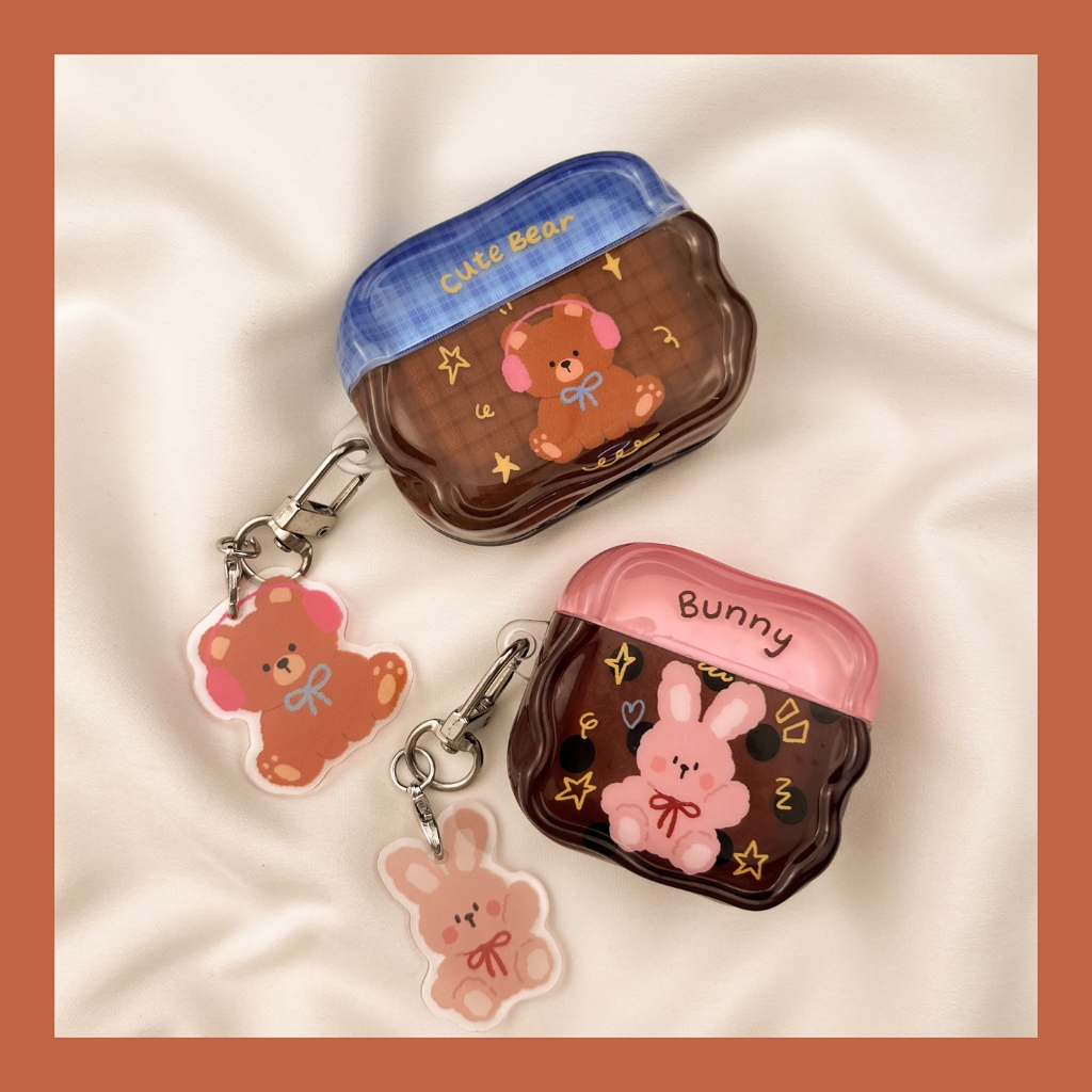 เคส Bear & Bunny AirPods, เคส AirPods Pro น่ารัก, เคส AirPods 4 สีน้ําตาล, เคส TPU AirPods Pro 2, เค