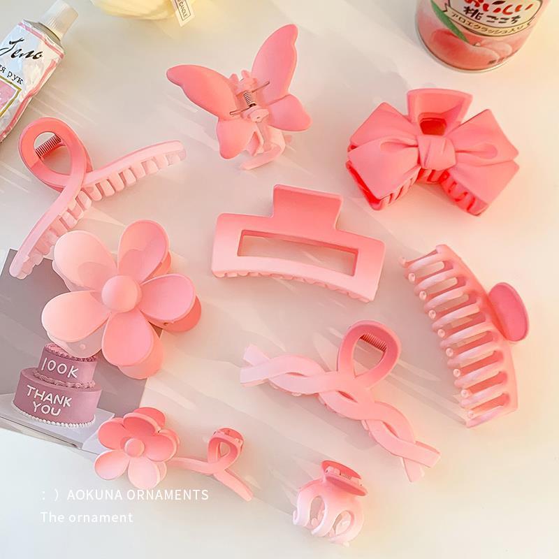 Ins กิ๊บติดผม Dopamine สีชมพู กิ๊บติดผมหญิง คลิปฉลามน่ารักขนาดใหญ่ กิ๊บติดผมผ้าโพกศีรษะ