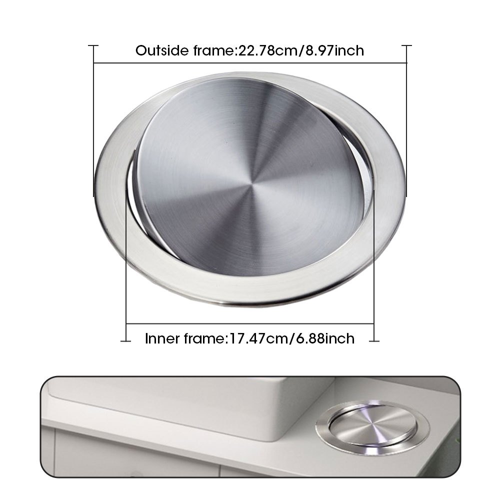 【จัดส่งในกรุงเทพฯ】 สแตนเลส Flap Flush แบบฝังสมดุลในตัว Swing Flap ฝาปิดถังขยะถังขยะห้องครัวเคาน์เตอร์ด้านบน ราคา ถูกที่สุด ดีลบีเคเค แกลเลอรีภาพที่ 7