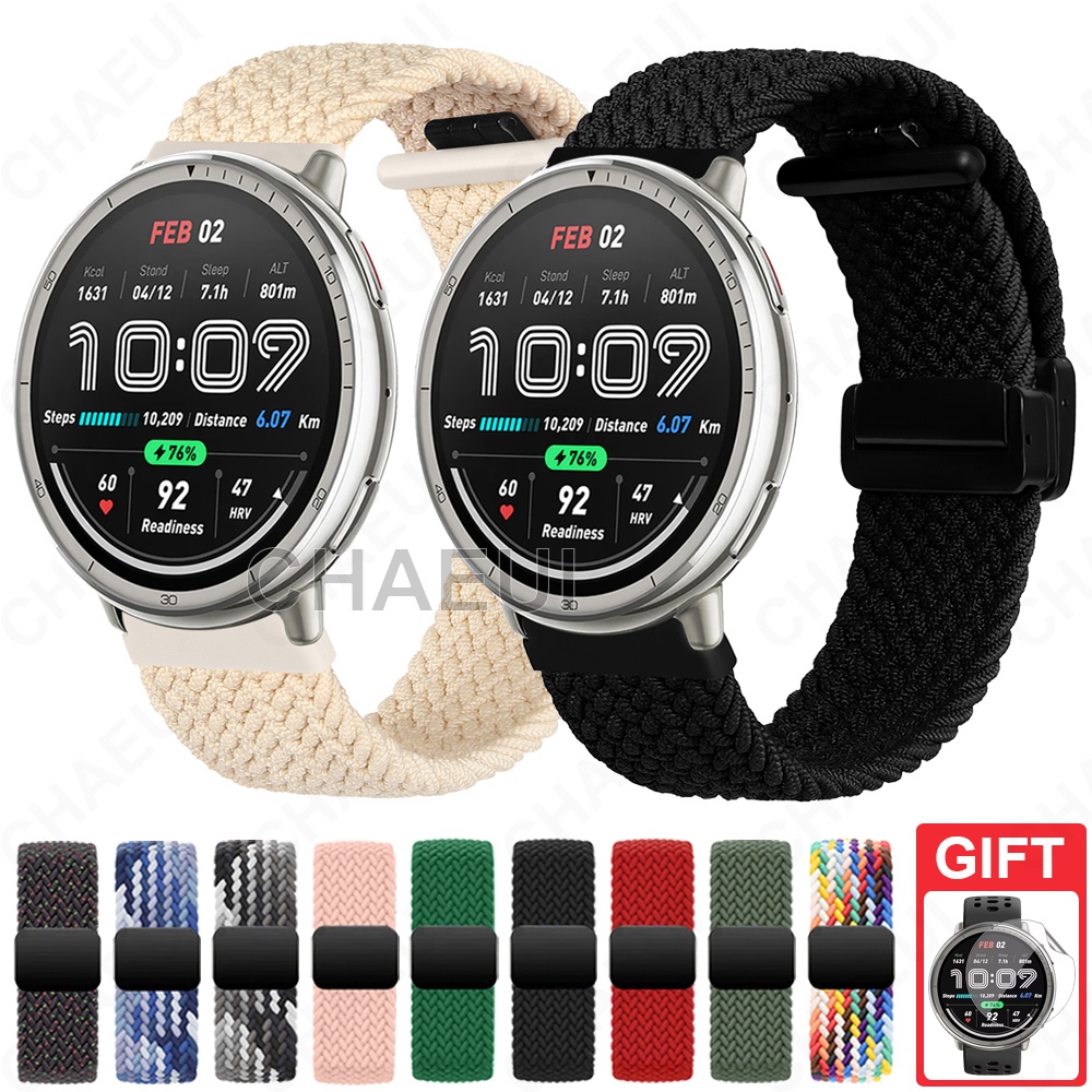 ทอสายไนลอนหัวเข็มขัดแม่เหล็กสายนาฬิกาข้อมืออุปกรณ์เสริมสําหรับ Amazfit Active 2 / Active Max / Active 3 Premium