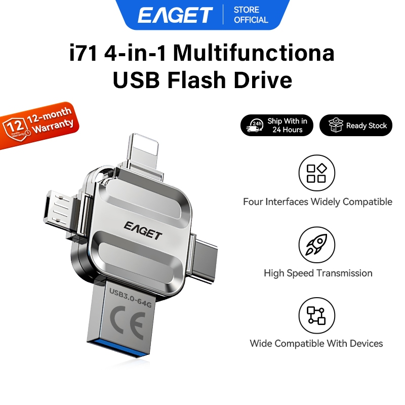 EAGET i71 แฟลชไดรฟ์ความเร็วสูง USB 3.0 4 In 1 (32G/64GB/128GB/256GB)