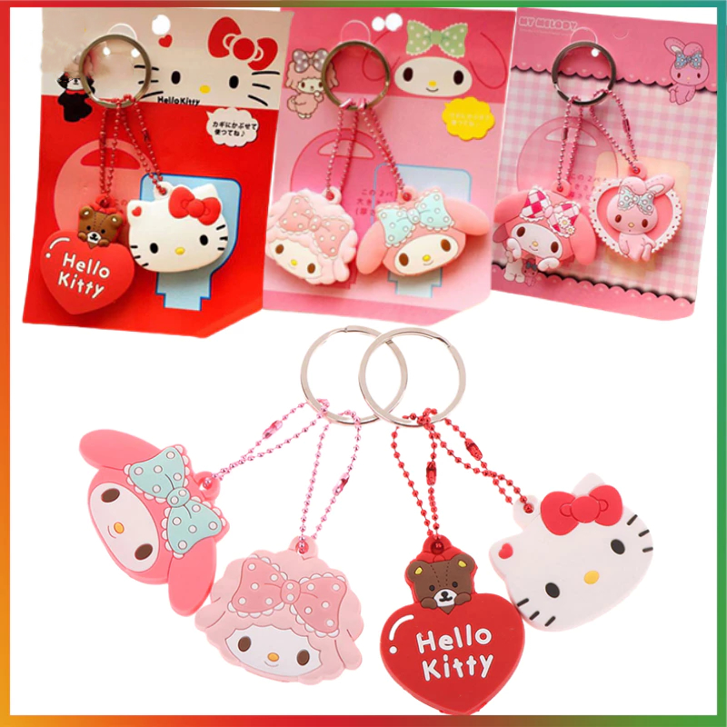 [trysingoin] Sanrio Key Protective Caps Set Kawaii My Melody Hello Kitty การ์ตูน PVC Key Cover พวงกุญแจแบบพกพาผู้ถือ