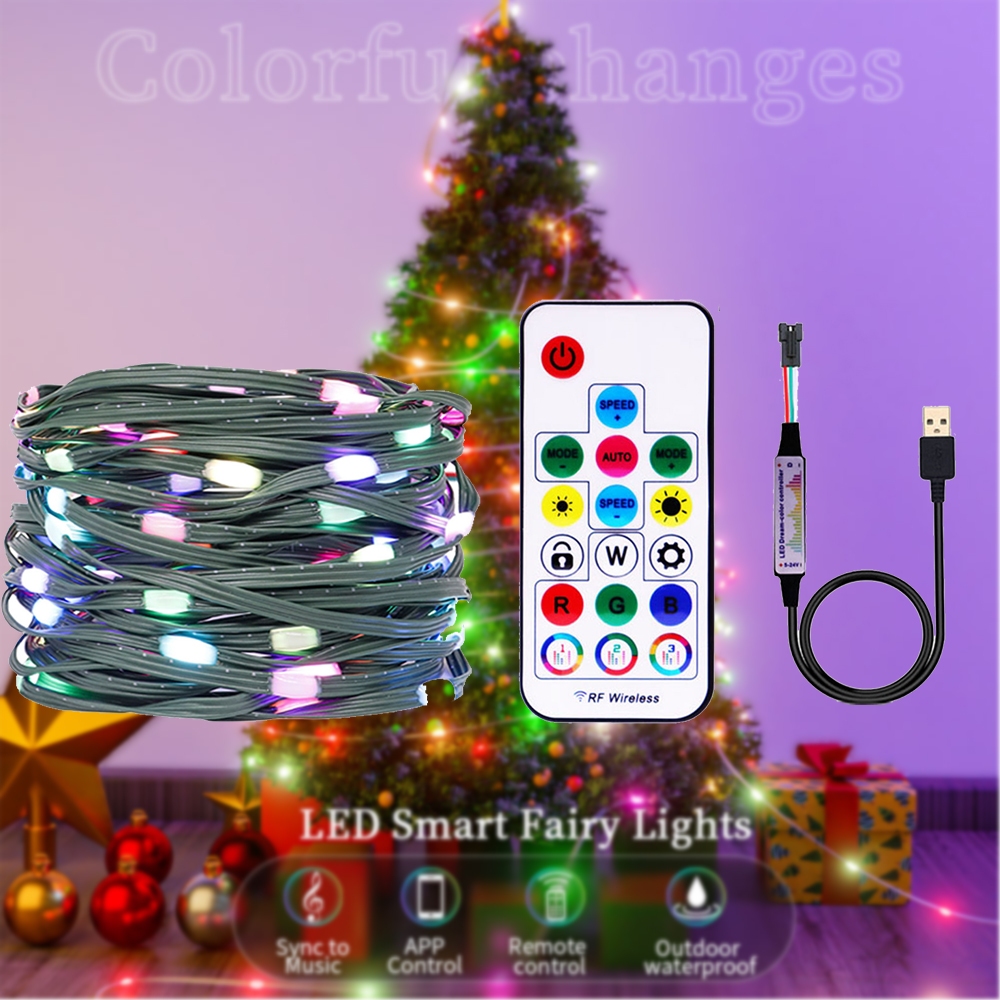 DC5V WS2812B RGB LED String Light โปร่งใสสีเขียวลวดสีดํา WS2812 3PIN ลวด RGB Strip คริสต์มาสวันหยุดต