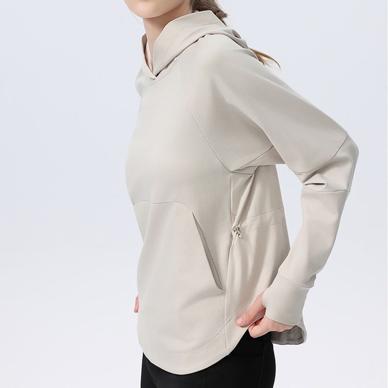 เสื้อกันหนาวมีฮู้ดสำหรับผู้หญิง ทรงหลวมแขนยาว เหมาะสำหรับโยคะและวิ่ง - รูปที่ 2