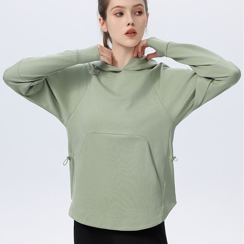 เสื้อกันหนาวมีฮู้ดสำหรับผู้หญิง ทรงหลวมแขนยาว เหมาะสำหรับโยคะและวิ่ง - รูปที่ 6