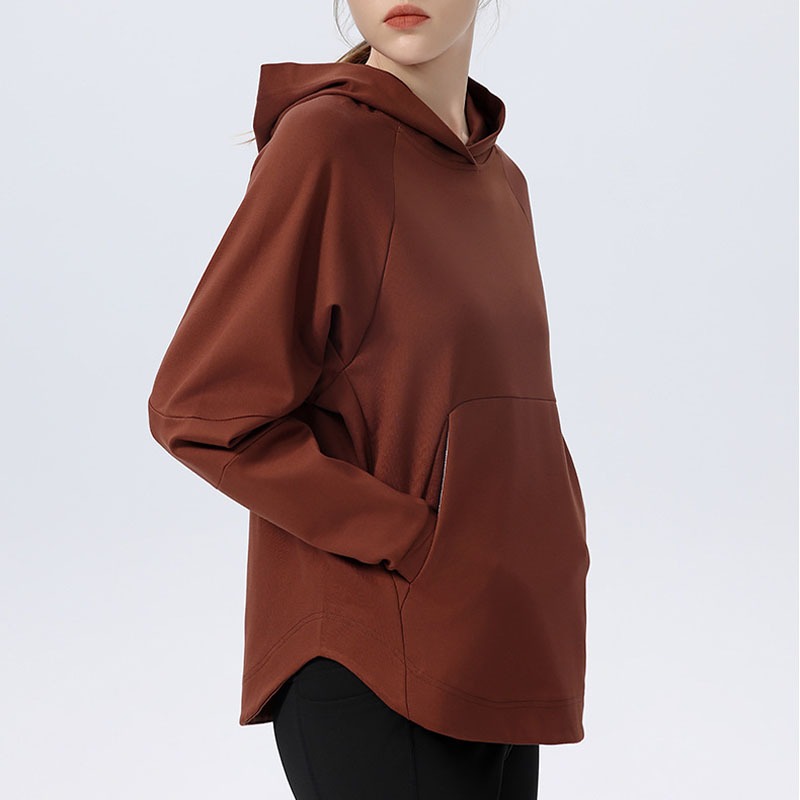 เสื้อกันหนาวมีฮู้ดสำหรับผู้หญิง ทรงหลวมแขนยาว เหมาะสำหรับโยคะและวิ่ง - รูปที่ 7