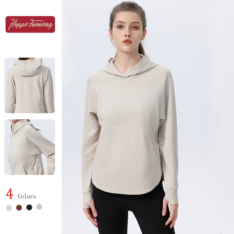 เสื้อกันหนาวมีฮู้ดสำหรับผู้หญิง ทรงหลวมแขนยาว เหมาะสำหรับโยคะและวิ่ง