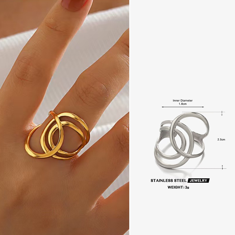 แหวนสแตนเลสปรับระดับได้ SHINY Cross-Line กันน้ำและกันเหงื่อ ออกแบบเรียบง่ายสำหรับทุกวัน ใช้ได้ทั้งชายและหญิง