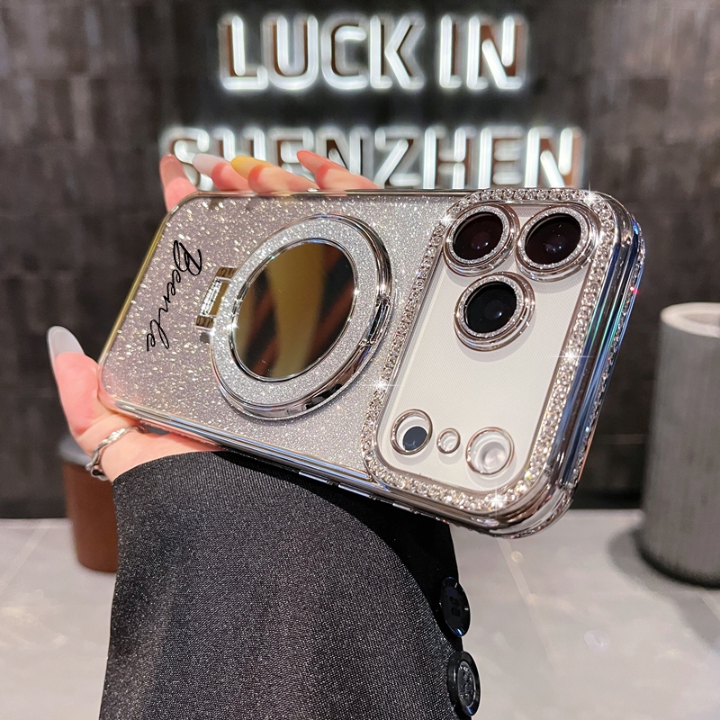 ใหม่ชื่อ ทําเอง ที่กําหนดเองกระจกแต่งหน้ายืนเคสโทรศัพท์เหมาะสําหรับ ไอโฟน 17 มือโปร สูงสุด 17 มือโปร 17 ปลอกอากาศ