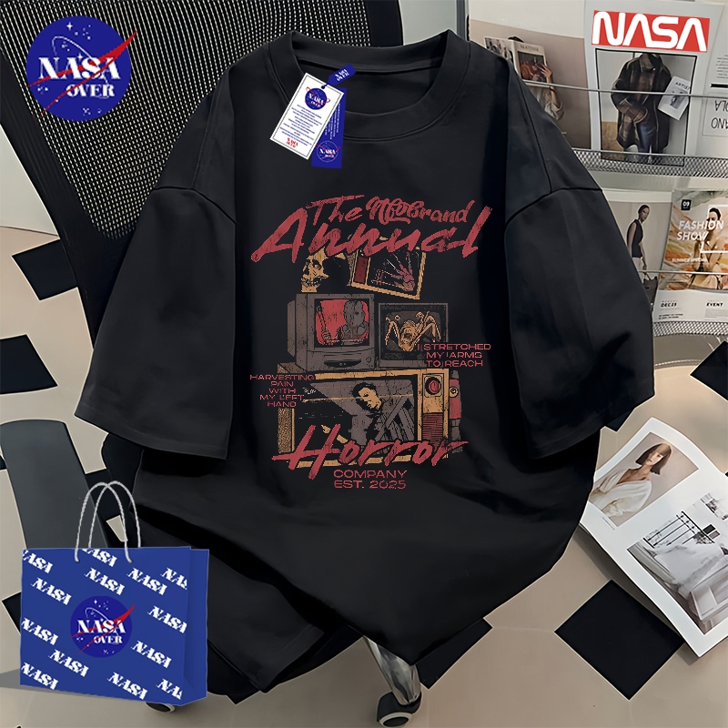 【พร้อมส่ง】🔥NASA หลวม ผ้าฝ้ายแท้100% ยูนิเซ็กส์ ฤดูร้อน สไตล์สยองขวัญ 💀 วินเทจ ลา