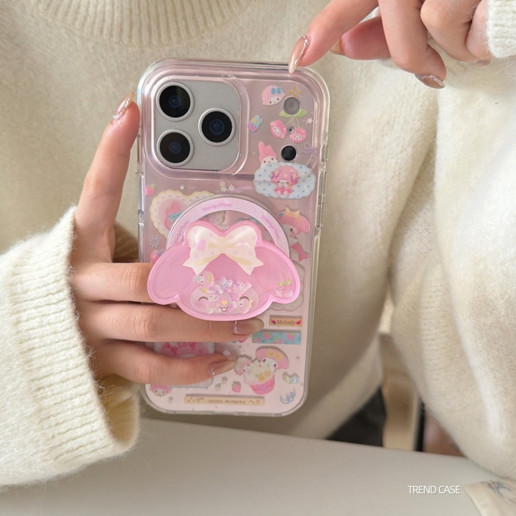 การ์ตูนน่ารัก My Melody ขาตั้งแม่เหล็กสําหรับ iPhone 17 Pro Max 16 Pro 15 14 13 Pro Max แฟชั่นโทรศัพท์ฝาหลัง