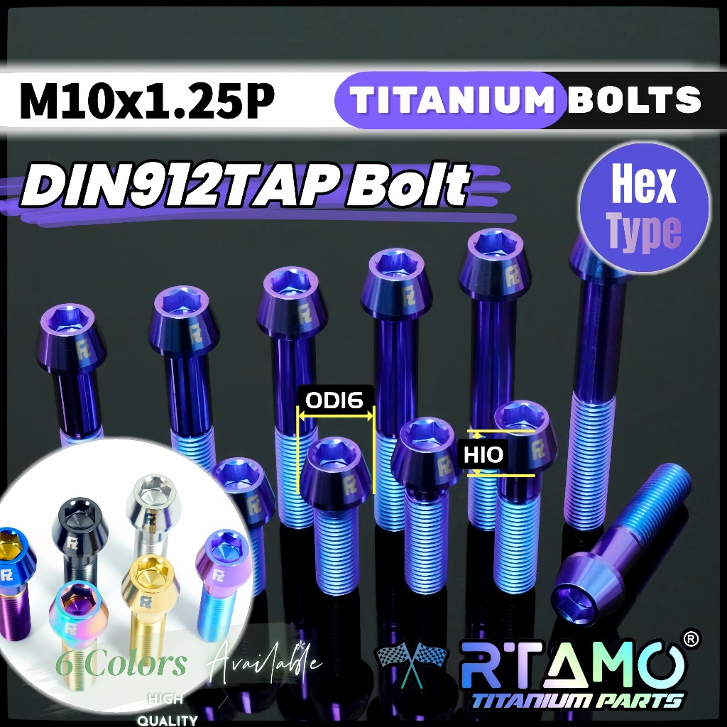 RTAMO ไทเทเนียม Gr5 M10x20-75L 1.25P 16D Inner Hex DIN912TAP Bolt