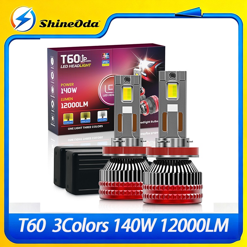 [พลังงานสูง 140W] 2PCS T60 3 สี Super Bright 19000LM H4 H11 ไฟหน้า Led H1 H3 H7 9005/9006 หลอดไฟไฟสู