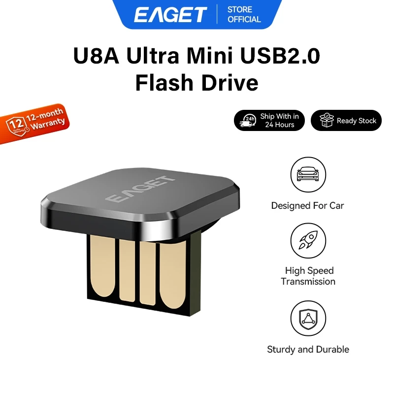 EAGET U8A Ultra Mini USB2.0 แฟลชไดรฟ์สําหรับรถยนต์ (8GB/16GB/32GB/64GB)