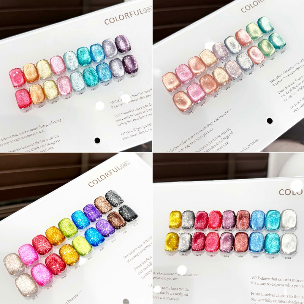 【พร้อมส่งในBangkok  】สีเจล ยกเซต สีเล็บเจล Colorful Girl เซ็ตใหม่ 9 สี สีเจลแฟลช สีลูกแก้ว สีเจลแคทอายเนื้อซาติน สีเจลแคทอาย แถมชาร์ทสี เปลือกหอยออโรร่าและกลิตเตอร์แฟลชสุดน่ารัก