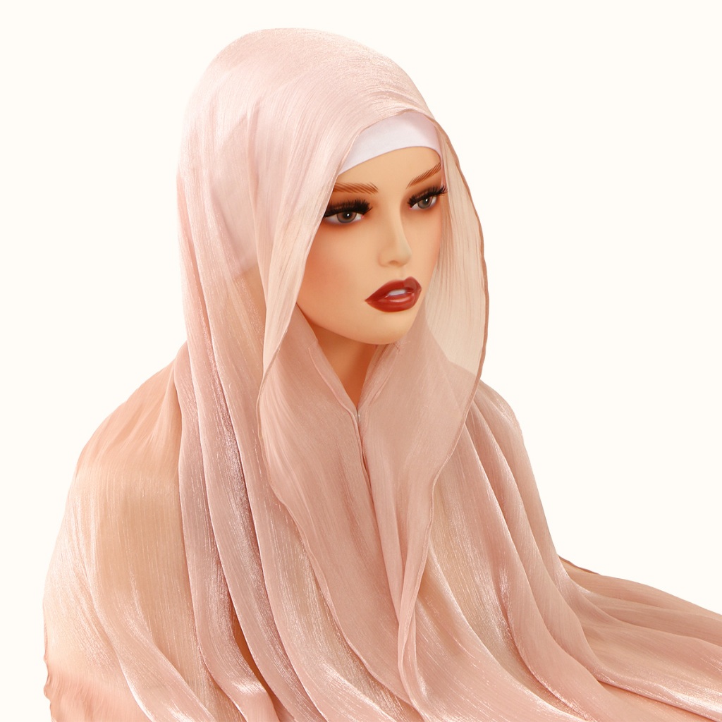 LAVEN Shimmer Shawl Hijab ภายใน Instant Hijab Soft Headscarf สีทึบมุสลิมผู้หญิง Pashmina Shawl Tudun