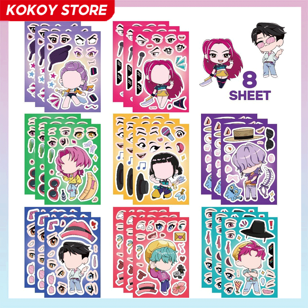 ​ สติ๊กเกอร์กันน้ํา KPop DIY Puzzle Demon Mask แพ็ค 8 ชิ้น ​