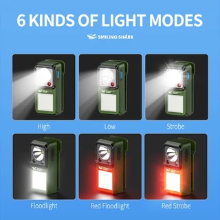 SmilingShark TIP7070 ไฟฉาย led มินิ แม่เหล็ก คบเพลิง LED+COB ซุปเปอร์ไบรท์ เซนเซอร์ โคมไฟทำงาน 6โหมด แสงสีขาว/สีแดง Type-C ชาร์จใหม่ได้ พร้อมคลิป กันน้ำสำหรับเดินป่าตั้งแคมป์