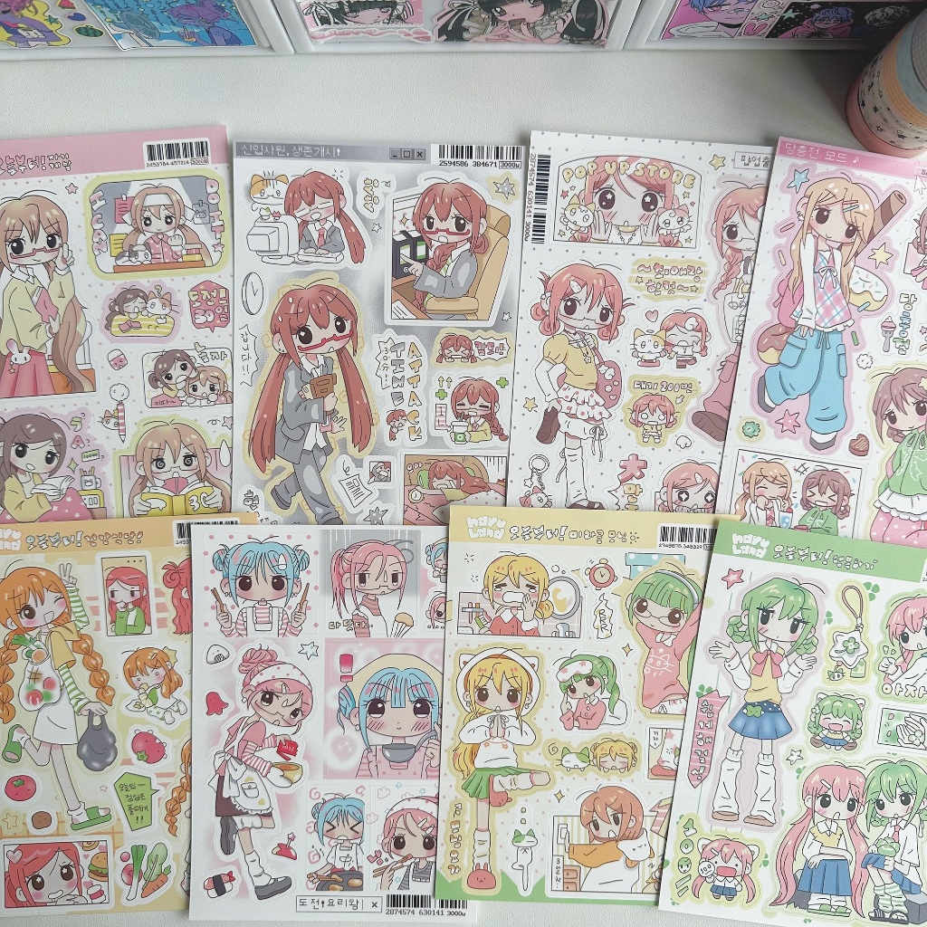 เกาหลีน่ารักการ์ตูนสาวตัวละครสติกเกอร์บัญชีมือไดอารี่โน๊ตบุ๊คสมุดภาพ ทําเอง ตกแต่งการ์ตูนสติกเกอร์กันน้ํา