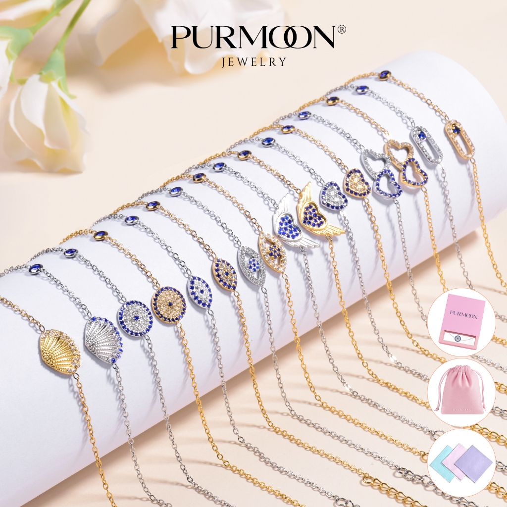 สร้อยข้อมือ Purmoon สแตนเลสแบบปรับได้ ออกแบบเพื่อความโรแมนติกและนำโชค เหมาะสำหรับเป็นของขวัญในโอกาสพิเศษ