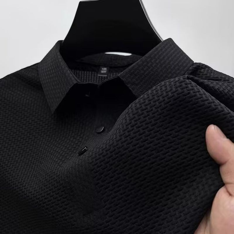 【6 สี】M-5XL ผ้าไหมน้ําแข็งแขนสั้นธุรกิจเสื้อโปโลผู้ชายสไตล์ใหม่ฤดูร้อนบางตาข่ายระบายอากาศปกด้านบนขนาดใหญ่