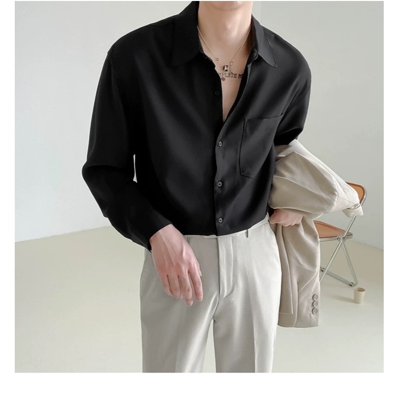 เสื้อเชิ้ตแขนยาวสีพื้น คอปก เสื้อเชิ้ตใส่ทำงานชาย สไตล์ลำลอง กระดุมแถว แฟชั่นเกาหลี ไซส์ M L XL XXL XXXL ราคา ถูกที่สุด ดีลบีเคเค แกลเลอรีภาพที่ 9